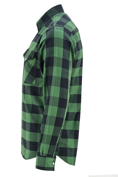 Vance VB740GnB Green Men's Long Sleeve Plaid Snap Down Casual Flannel Shirt, 100% Cotton