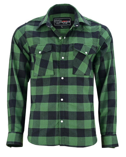 Vance VB740GnB Green Men's Long Sleeve Plaid Snap Down Casual Flannel Shirt, 100% Cotton