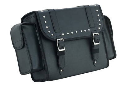Vance Medium Black Studded Motorcycle Sissy Bar Bag for Harley Davidson Motorcycles