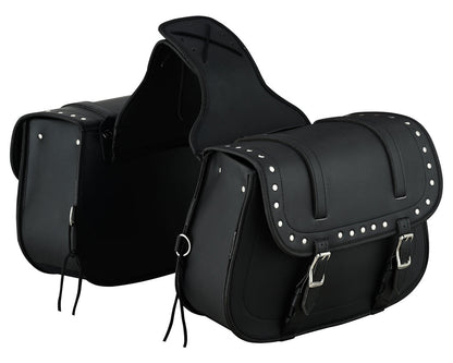 Vance Studded Motorcycle Saddlebags 18L Water-Resistant, Reinforced PVC Fits Honda, Yamaha, Kawasaki, Indian, Harley