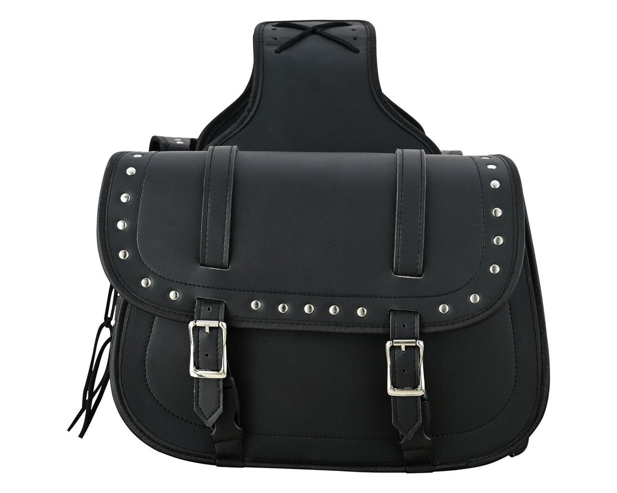Vance Studded Motorcycle Saddlebags 18L Water-Resistant, Reinforced PVC Fits Honda, Yamaha, Kawasaki, Indian, Harley