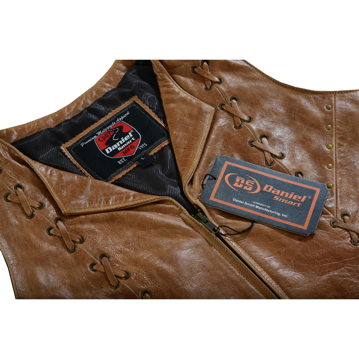 Women's Brown Zippered Vest with Lacing Details