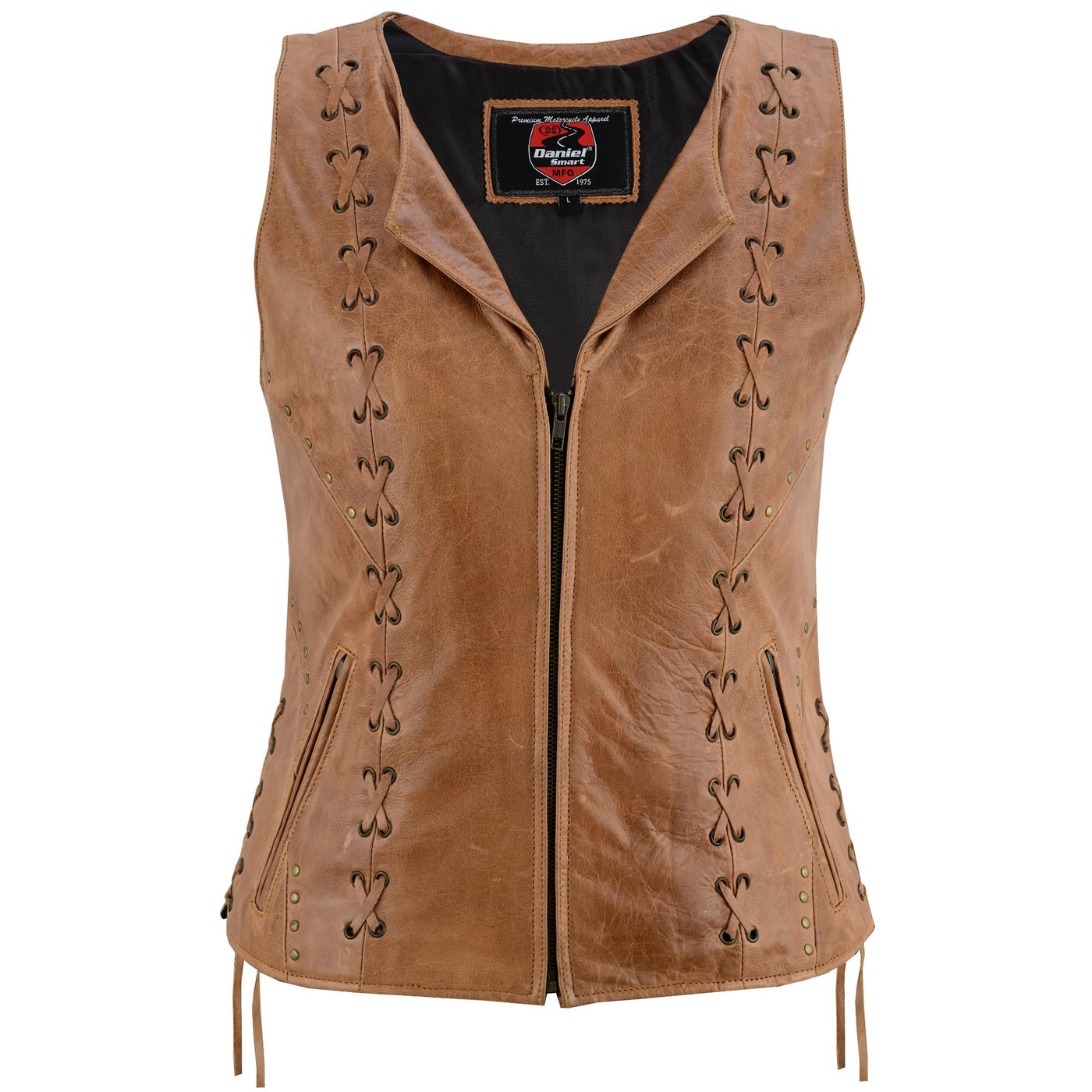 Women's Brown Zippered Vest with Lacing Details