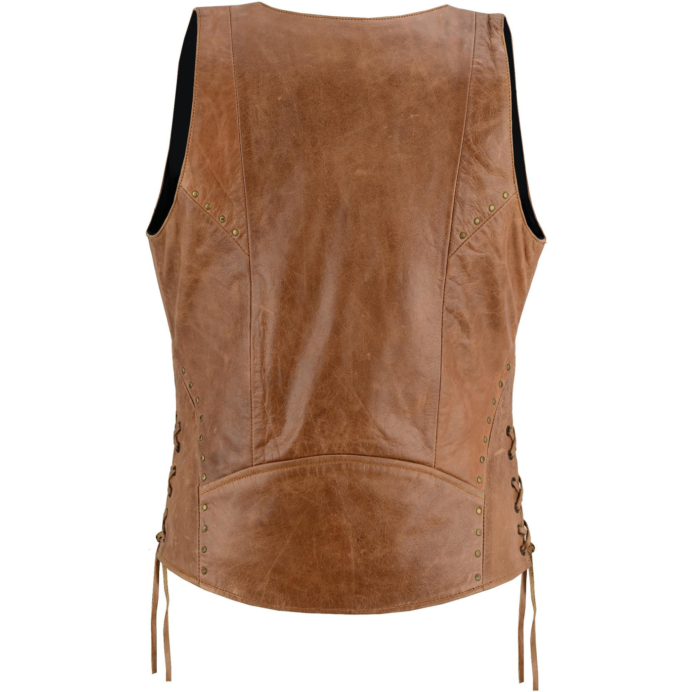 Women's Brown Zippered Vest with Lacing Details