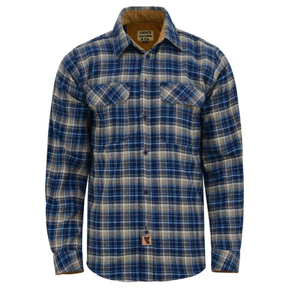Men's Keen Midnight Long Sleeve Plaid Button Down Casual Flannel Shirt, 100% Cotton, Corduroy Collar & Cuffs