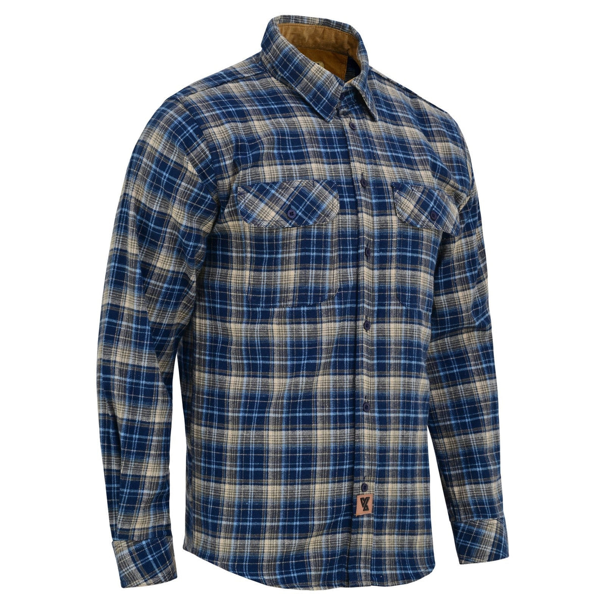Men's Keen Midnight Long Sleeve Plaid Button Down Casual Flannel Shirt, 100% Cotton, Corduroy Collar & Cuffs