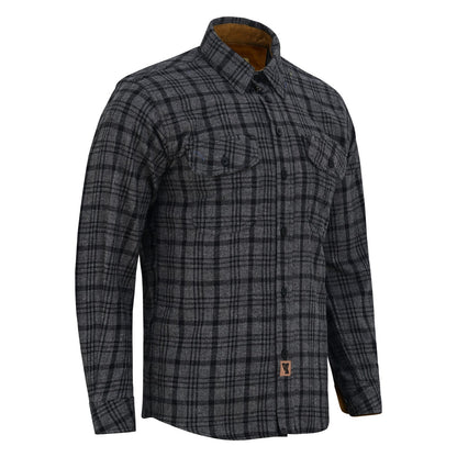 Men's Dark Truffle Long Sleeve Plaid Button Down Casual Flannel Shirt, 100% Cotton, Corduroy Collar & Cuffs