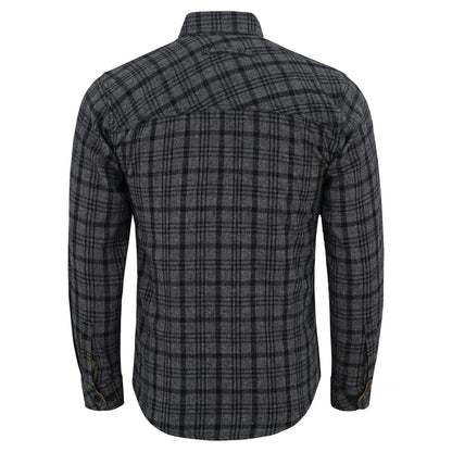 Men's Dark Truffle Long Sleeve Plaid Button Down Casual Flannel Shirt, 100% Cotton, Corduroy Collar & Cuffs