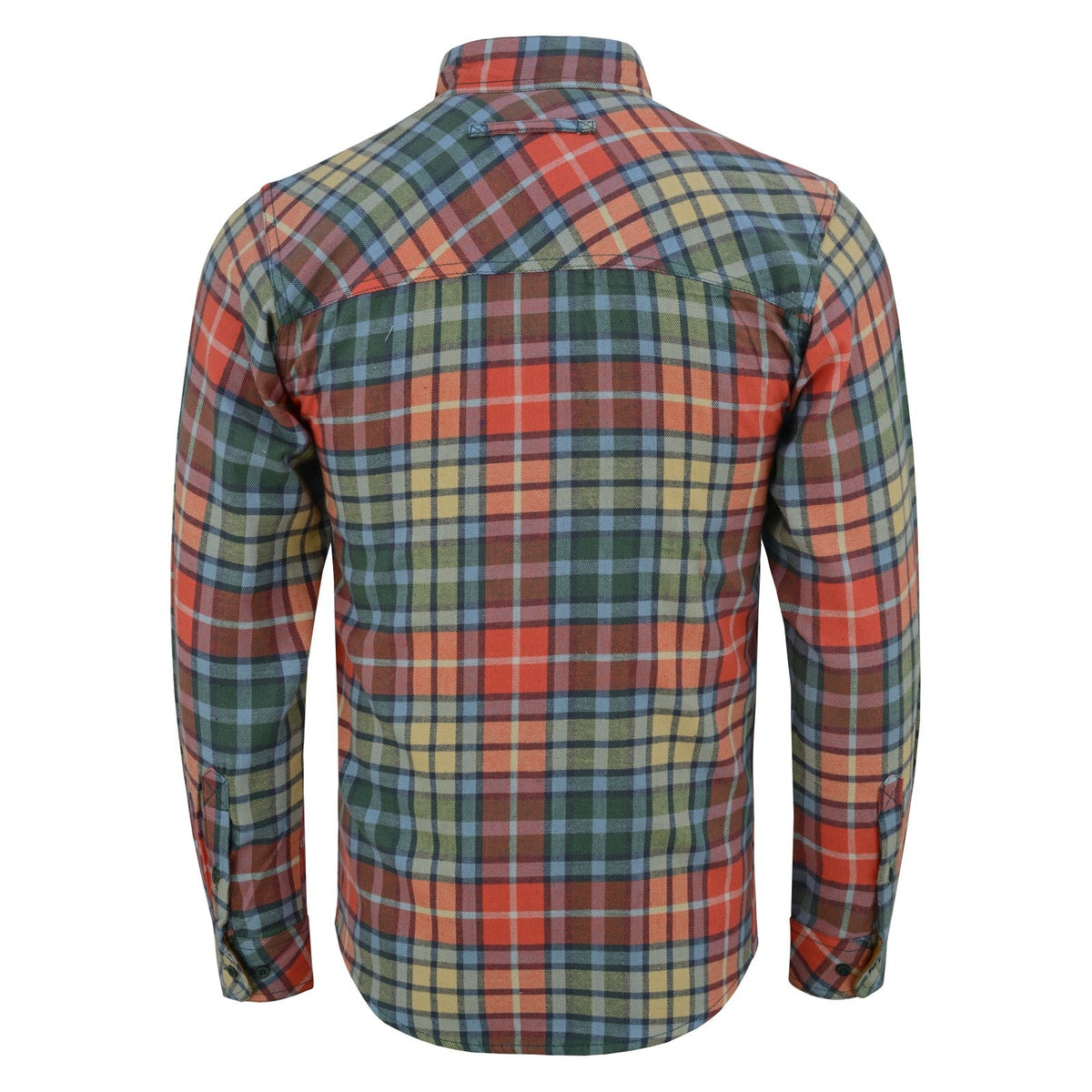 Men's Amber Color Plaid Long Sleeve Plaid Button Down Casual Flannel Shirt, 100% Cotton, Corduroy Collar & Cuffs