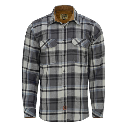 Men's Charcoal Checkered Long Sleeve Plaid Button Down Casual Flannel Shirt, 100% Cotton, Corduroy Collar & Cuffs