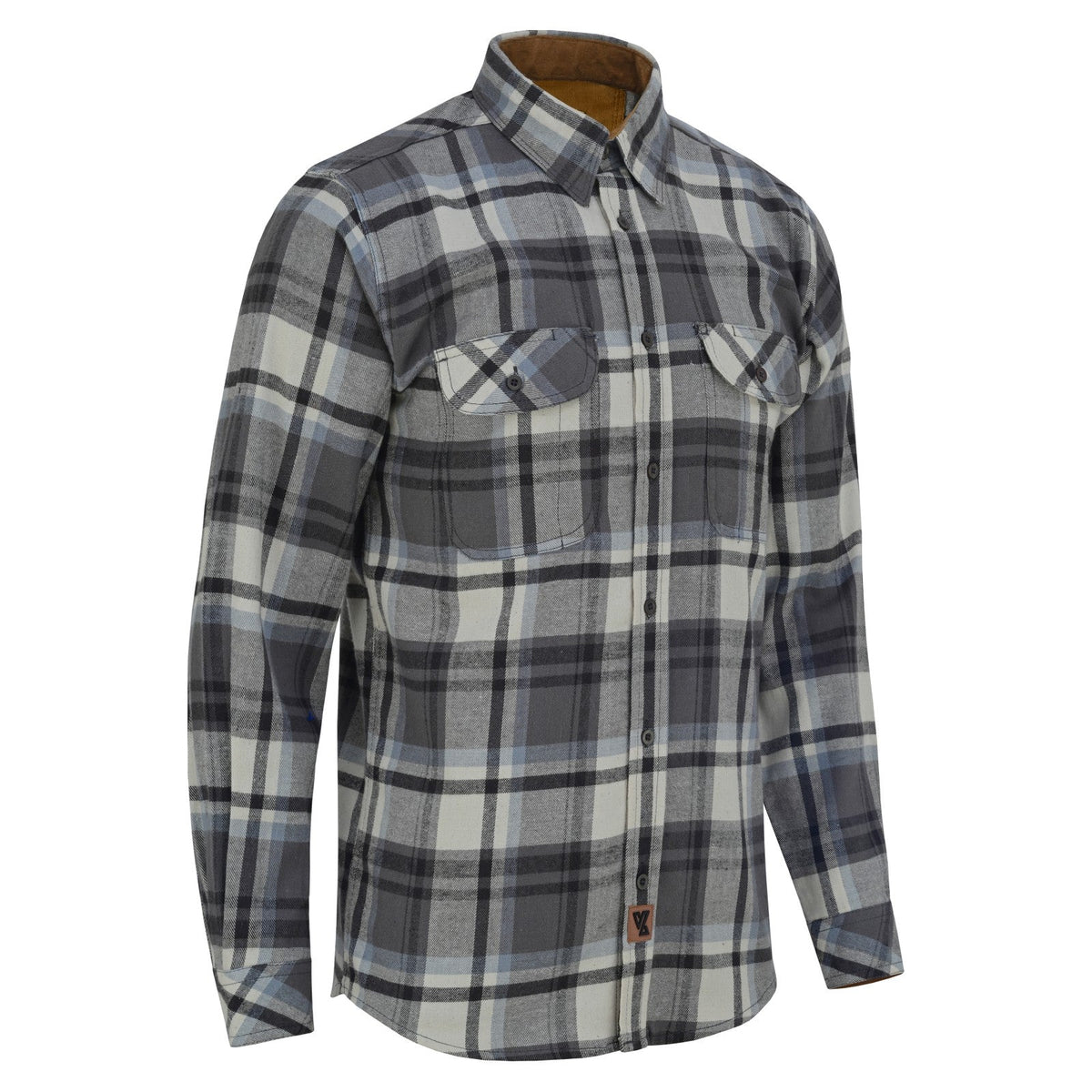 Men's Charcoal Checkered Long Sleeve Plaid Button Down Casual Flannel Shirt, 100% Cotton, Corduroy Collar & Cuffs