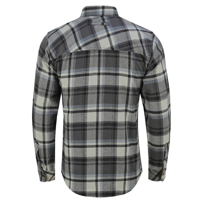 Men's Charcoal Checkered Long Sleeve Plaid Button Down Casual Flannel Shirt, 100% Cotton, Corduroy Collar & Cuffs