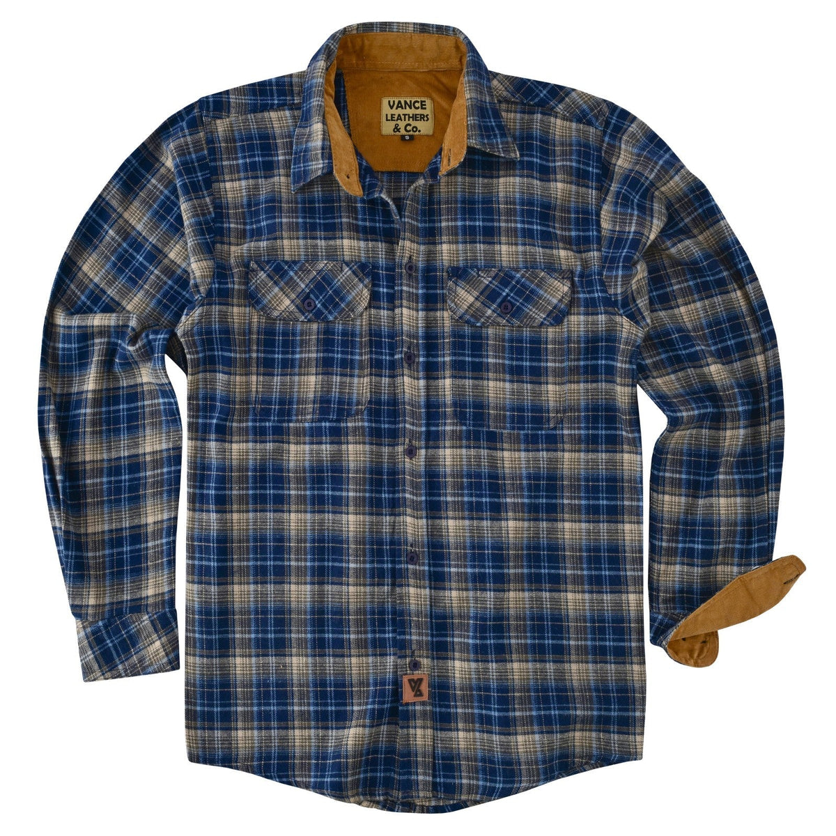 Men's Keen Midnight Long Sleeve Plaid Button Down Casual Flannel Shirt, 100% Cotton, Corduroy Collar & Cuffs