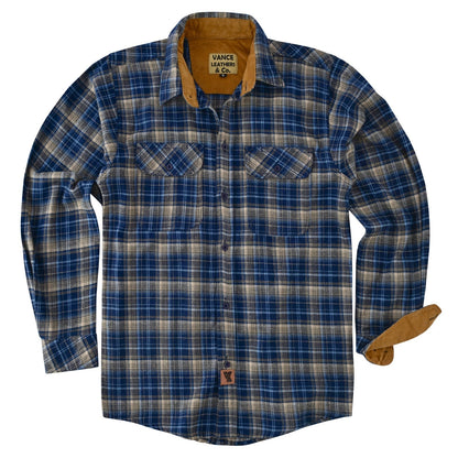 Men's Keen Midnight Long Sleeve Plaid Button Down Casual Flannel Shirt, 100% Cotton, Corduroy Collar & Cuffs