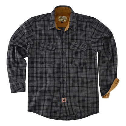 Men's Dark Truffle Long Sleeve Plaid Button Down Casual Flannel Shirt, 100% Cotton, Corduroy Collar & Cuffs