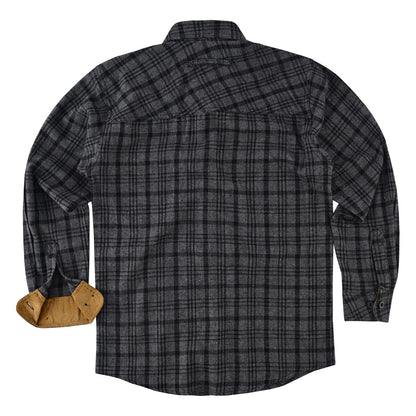 Men's Dark Truffle Long Sleeve Plaid Button Down Casual Flannel Shirt, 100% Cotton, Corduroy Collar & Cuffs