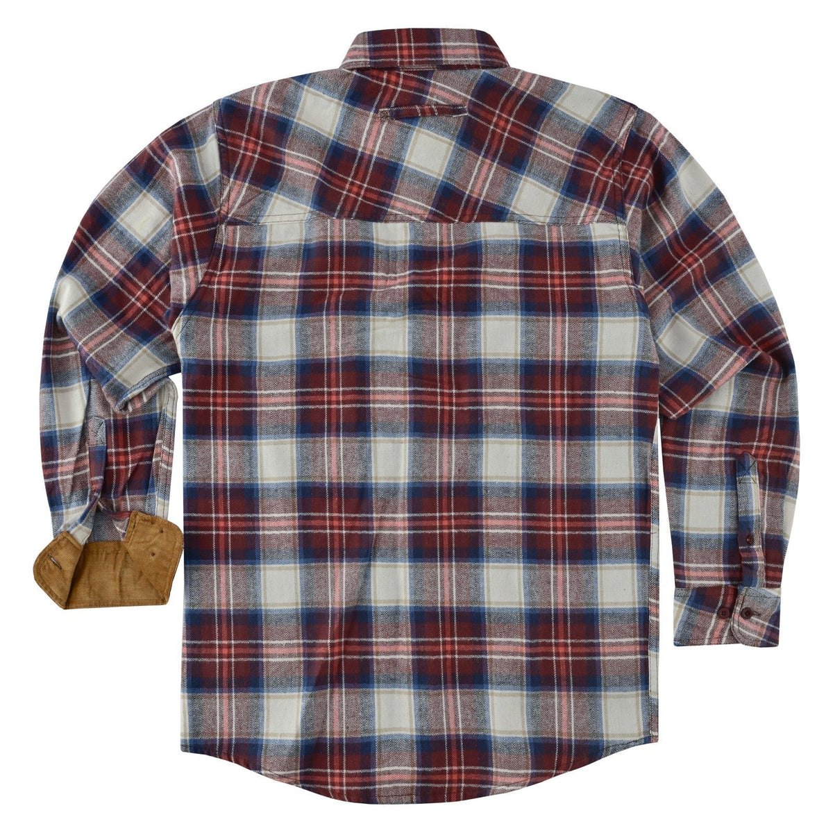 Men's Merlot Long Sleeve Plaid Button Down Casual Flannel Shirt, 100% Cotton, Corduroy Collar & Cuffs