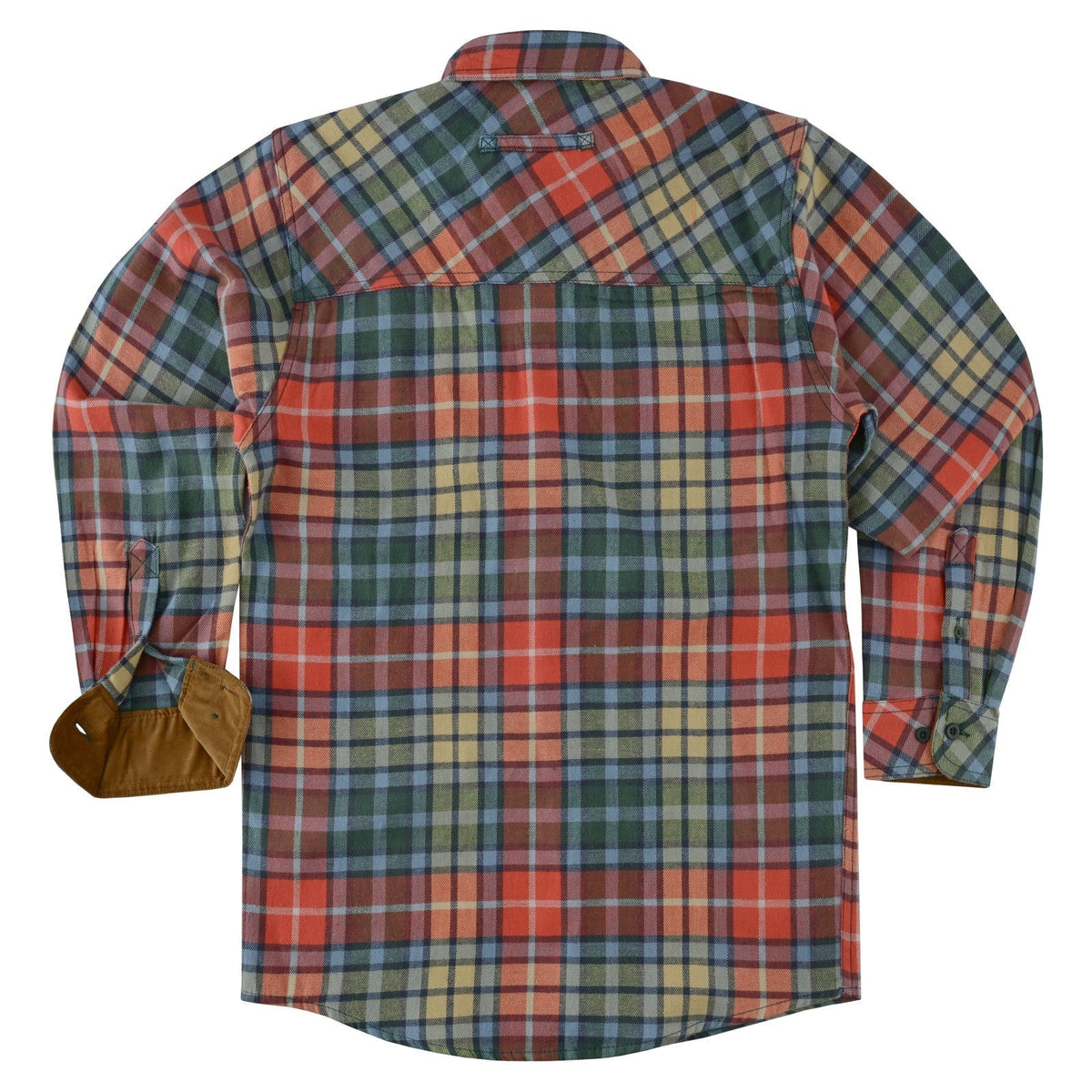 Men's Amber Color Plaid Long Sleeve Plaid Button Down Casual Flannel Shirt, 100% Cotton, Corduroy Collar & Cuffs
