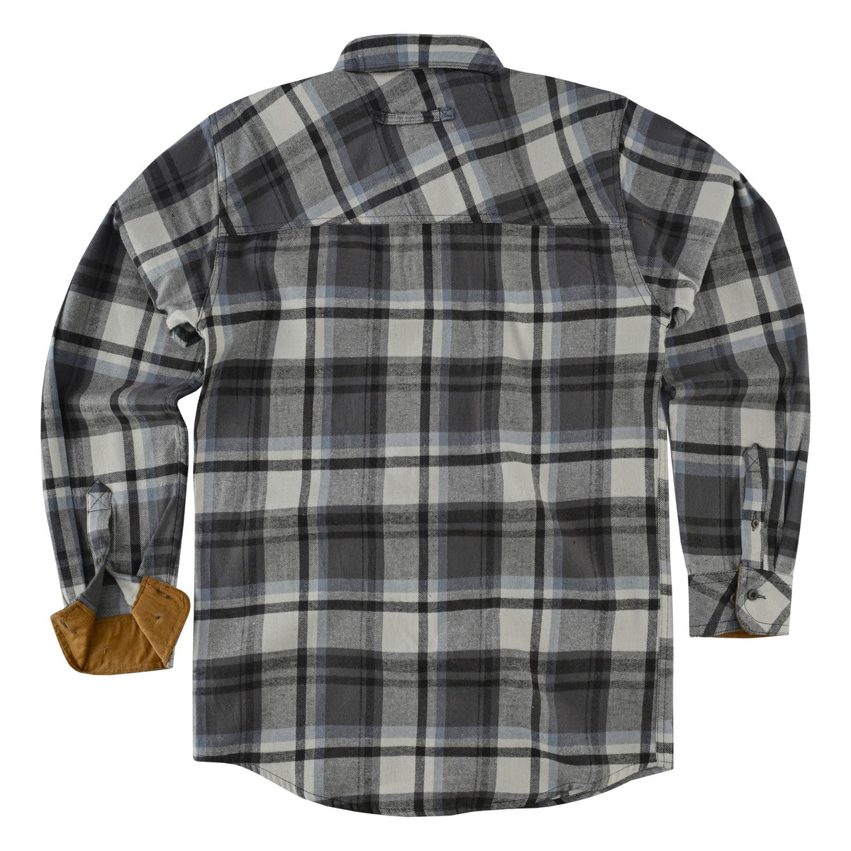 Men's Charcoal Checkered Long Sleeve Plaid Button Down Casual Flannel Shirt, 100% Cotton, Corduroy Collar & Cuffs