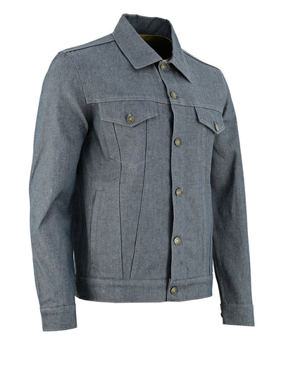 Vance Mens Grey Heavy Duty Denim Button Front Motorcycle Jacket, Jean Jacket for Men