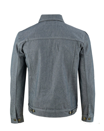 Vance Mens Grey Heavy Duty Denim Button Front Motorcycle Jacket, Jean Jacket for Men