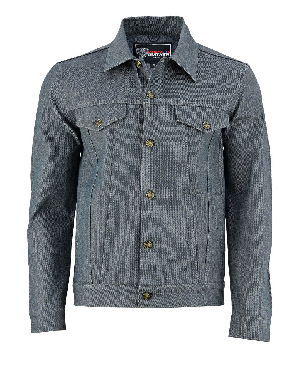 Vance Mens Grey Heavy Duty Denim Button Front Motorcycle Jacket, Jean Jacket for Men