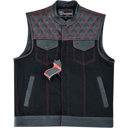 Vance Leather Men's Motorcycle Biker Club Vest w/Red Stitching