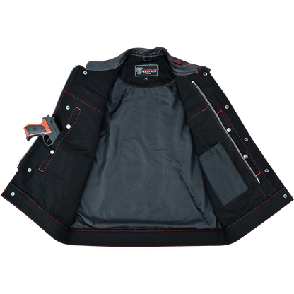 Vance Leather Men's Motorcycle Biker Club Vest w/Red Stitching