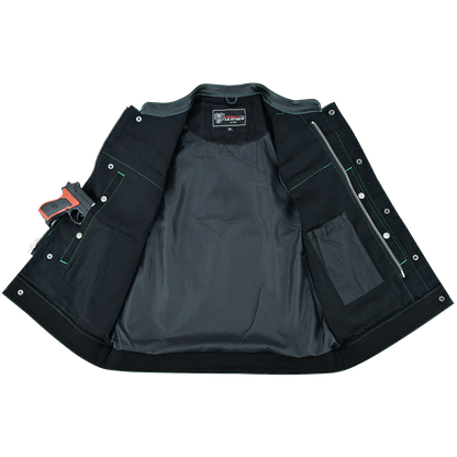 Vance Leather Men's Motorcycle Biker Club Vest w/Green Stitching