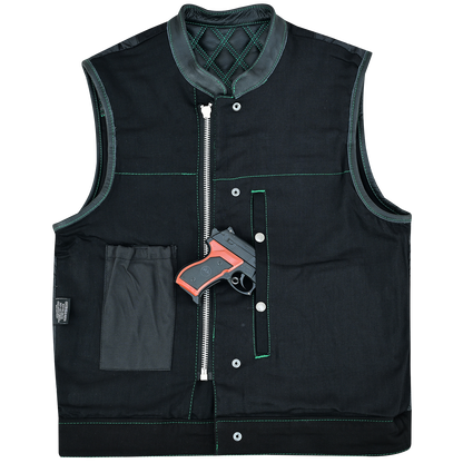 Vance Leather Men's Motorcycle Biker Club Vest w/Green Stitching