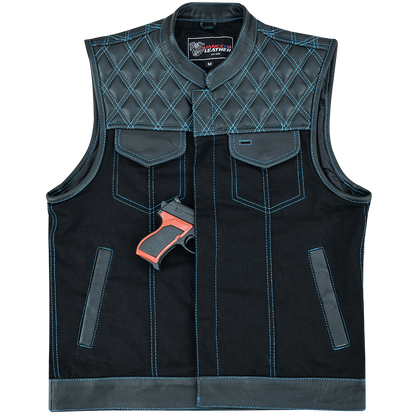 Vance Leather Men's Motorcycle Biker Club Vest w/Blue Stitching