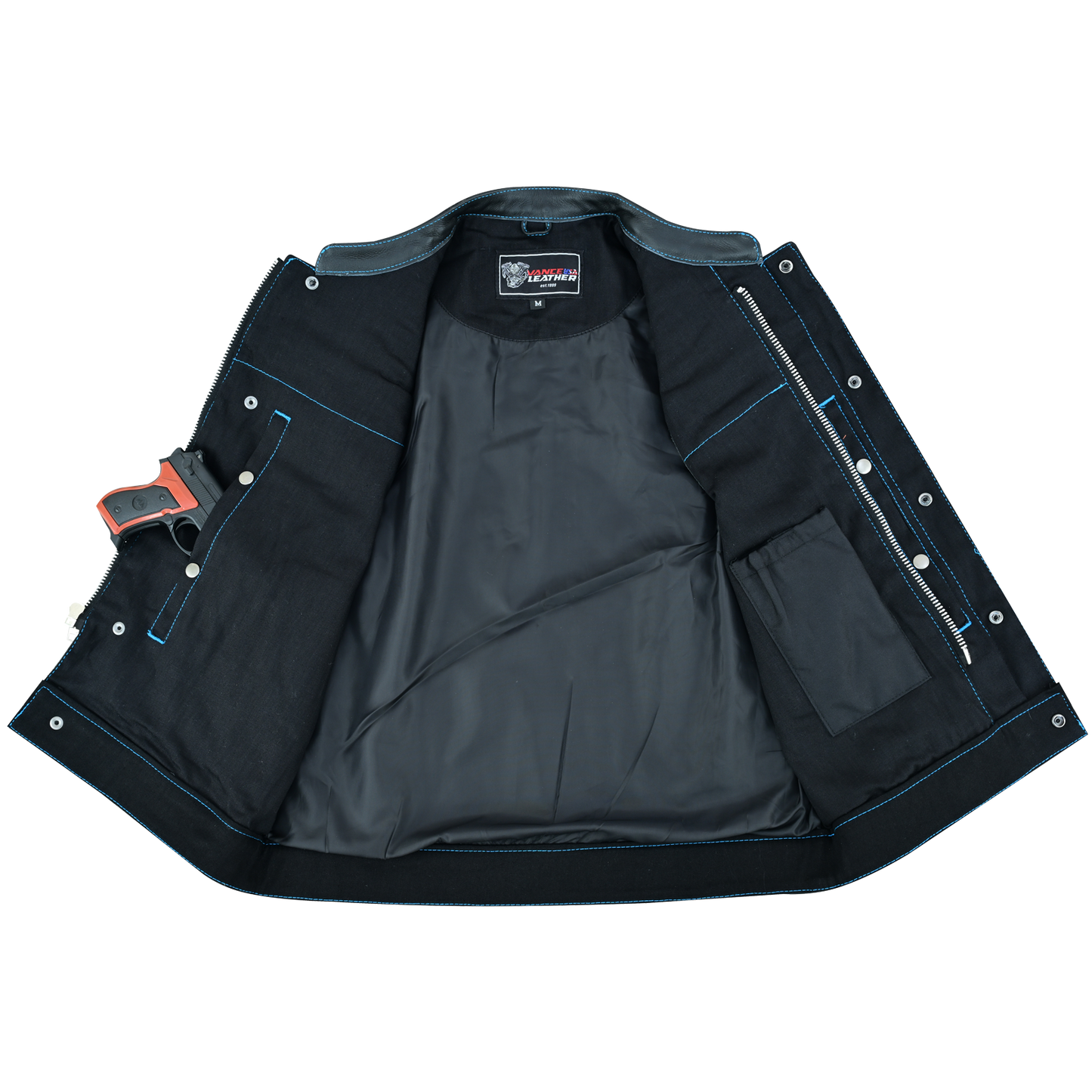 Vance Leather Men's Motorcycle Biker Club Vest w/Blue Stitching