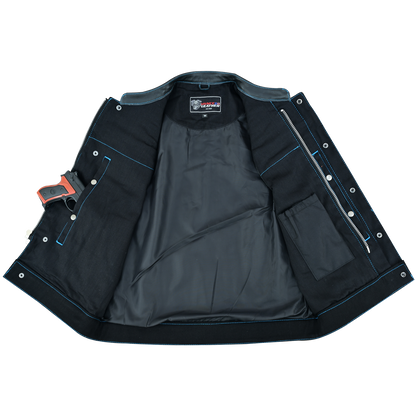 Vance Leather Men's Motorcycle Biker Club Vest w/Blue Stitching