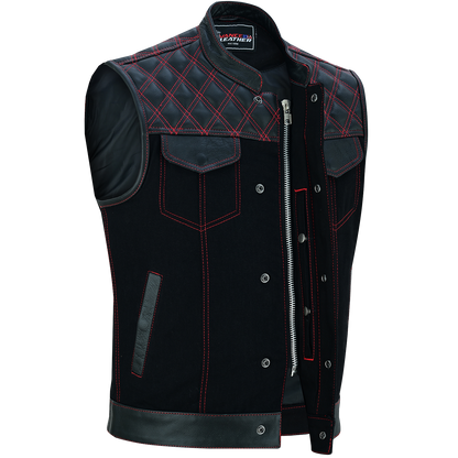Vance Leather Men's Motorcycle Biker Club Vest w/Red Stitching