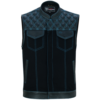Vance Leather Men's Motorcycle Biker Club Vest w/Blue Stitching