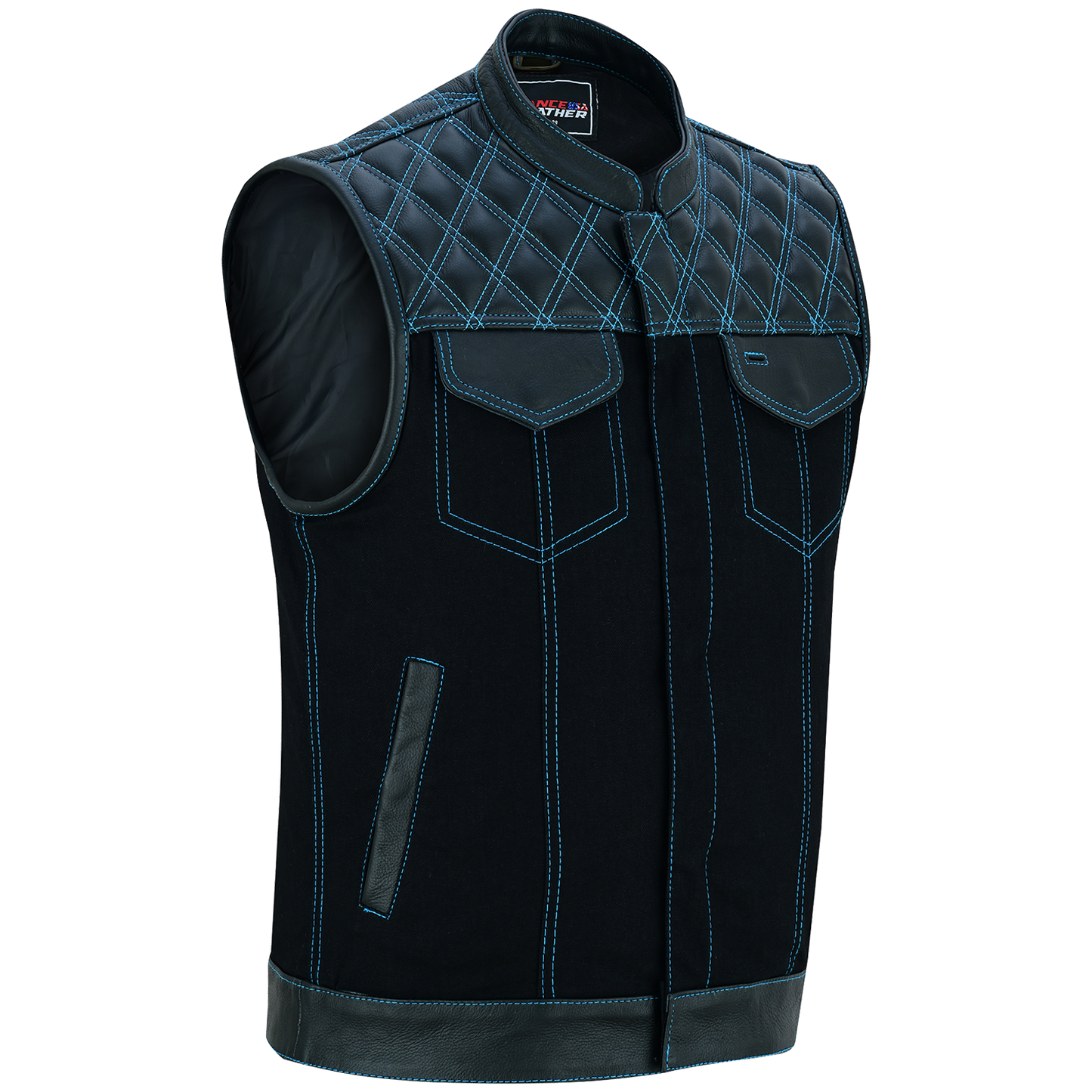 Vance Leather Men's Motorcycle Biker Club Vest w/Blue Stitching