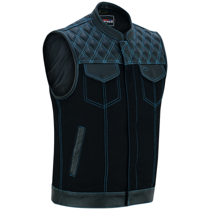 Vance Leather Men's Motorcycle Biker Club Vest w/Blue Stitching