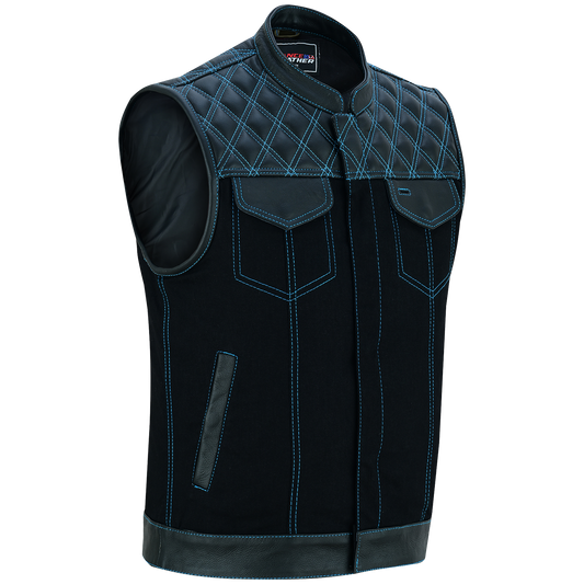 Vance Leather Men's Motorcycle Biker Club Vest w/Blue Stitching
