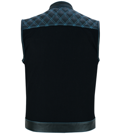Vance Leather Men's Motorcycle Biker Club Vest w/Blue Stitching