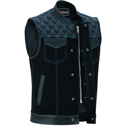 Vance Leather Men's Motorcycle Biker Club Vest w/Blue Stitching