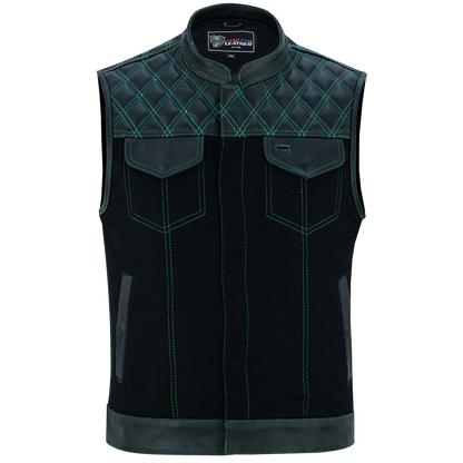 Vance Leather Men's Motorcycle Biker Club Vest w/Green Stitching