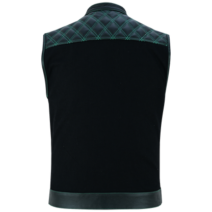 Vance Leather Men's Motorcycle Biker Club Vest w/Green Stitching