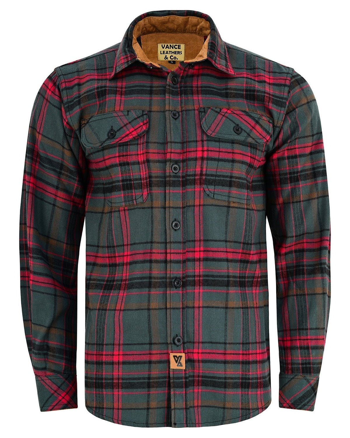 Woodlot Men's Long Sleeve Plaid Button Down Casual Flannel Shirt, 100% Cotton, Corduroy Cuffs