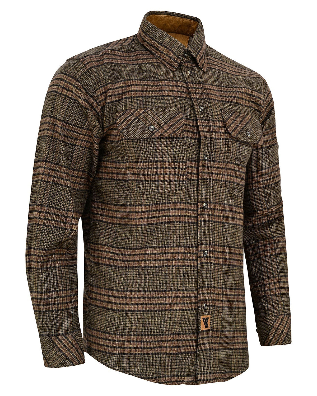 Vance Leather VB1715BRN Sequoia Men's Long Sleeve Plaid Button Down Casual Flannel Shirt, 100% Cotton, Corduroy Cuffs