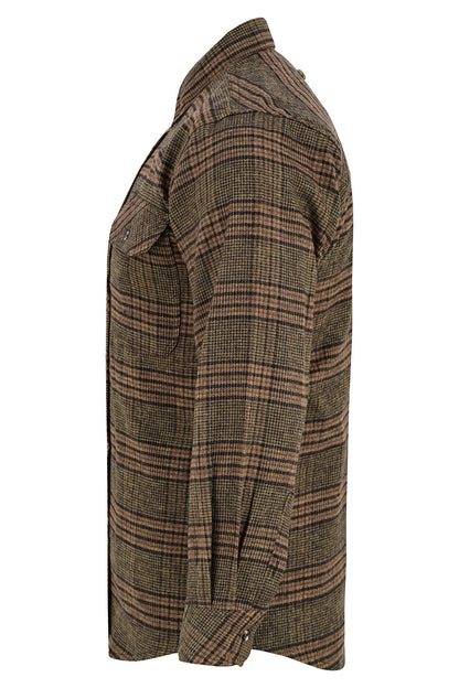 Vance Leather VB1715BRN Sequoia Men's Long Sleeve Plaid Button Down Casual Flannel Shirt, 100% Cotton, Corduroy Cuffs