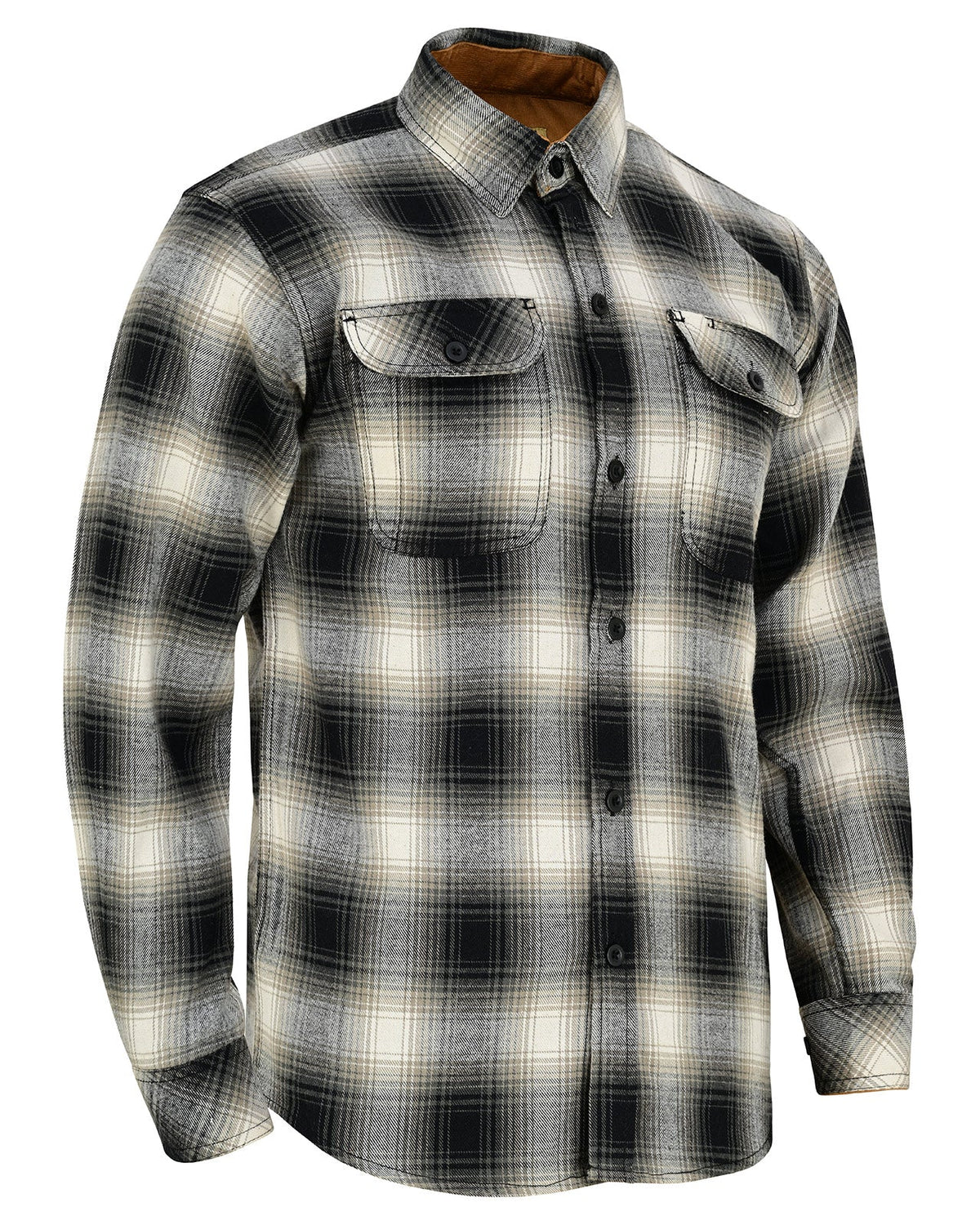 Vance Leather VB1717WGB Men's Timberwolf Long Sleeve Plaid Button Down Casual Flannel Shirt, 100% Cotton, Corduroy Cuffs