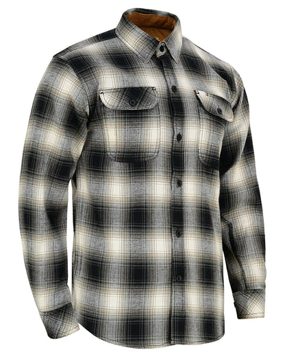 Vance Leather VB1717WGB Men's Timberwolf Long Sleeve Plaid Button Down Casual Flannel Shirt, 100% Cotton, Corduroy Cuffs