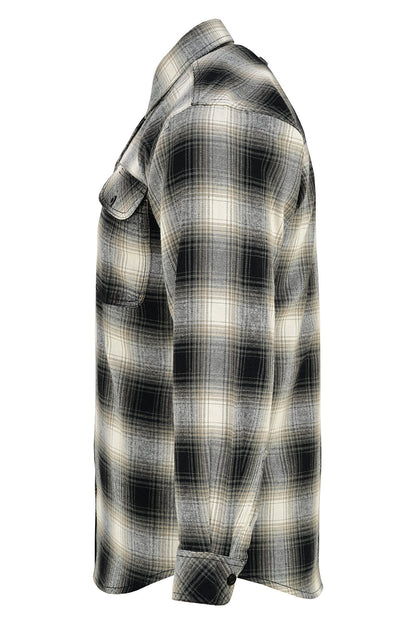 Vance Leather VB1717WGB Men's Timberwolf Long Sleeve Plaid Button Down Casual Flannel Shirt, 100% Cotton, Corduroy Cuffs