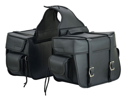 Vance Black Plain Motorcycle Saddlebags 23L Water-Resistant PVC Universal Fit for Harley Davidson Honda Yamaha Kawasaki Cruiser & Touring Bikes