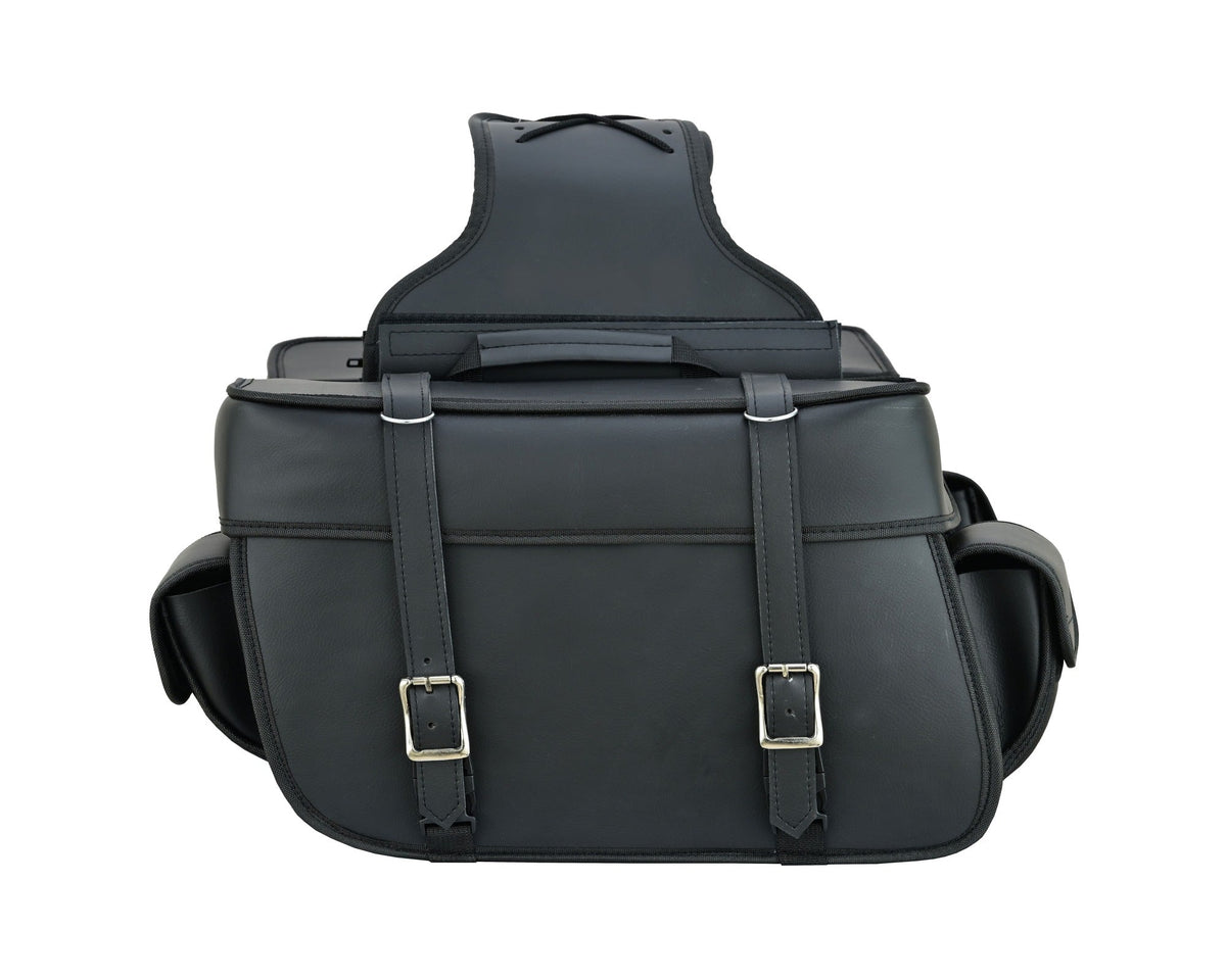 Vance Black Plain Motorcycle Saddlebags 23L Water-Resistant PVC Universal Fit for Harley Davidson Honda Yamaha Kawasaki Cruiser & Touring Bikes
